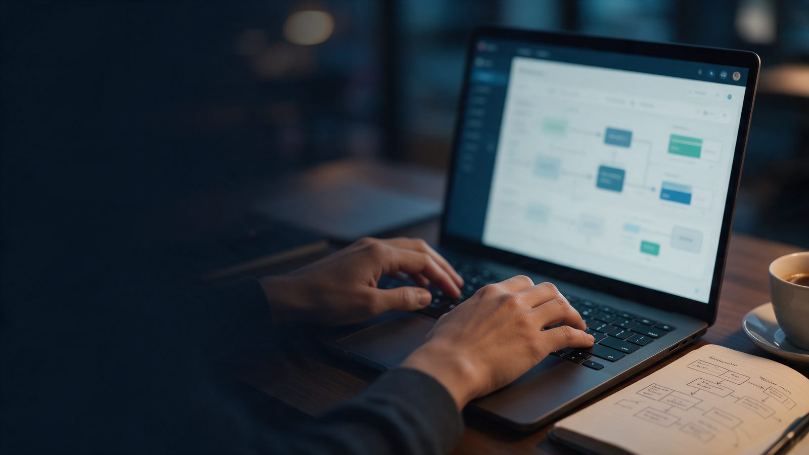 Designing a business workflow on a laptop